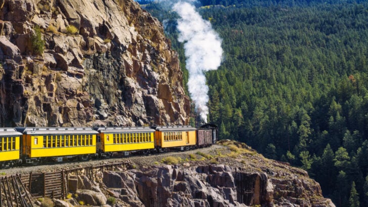 Colorado mountain train with steam engine