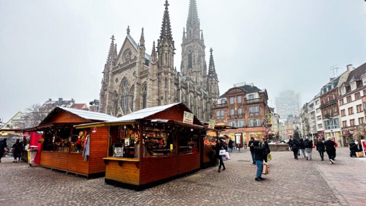 Snow Filled Christmas Market in Mulhouse, France