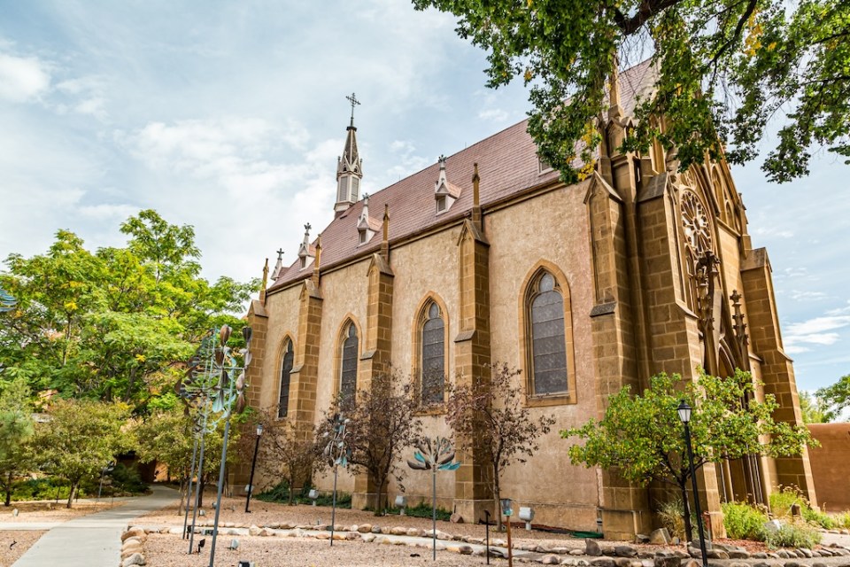The historic Loretto Chapel is located in downtown Santa Fe, New Mexico.