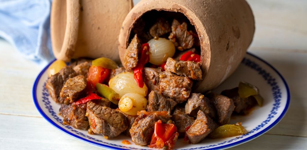 Authentic Turkish Testi Kebab cooked in a pot.