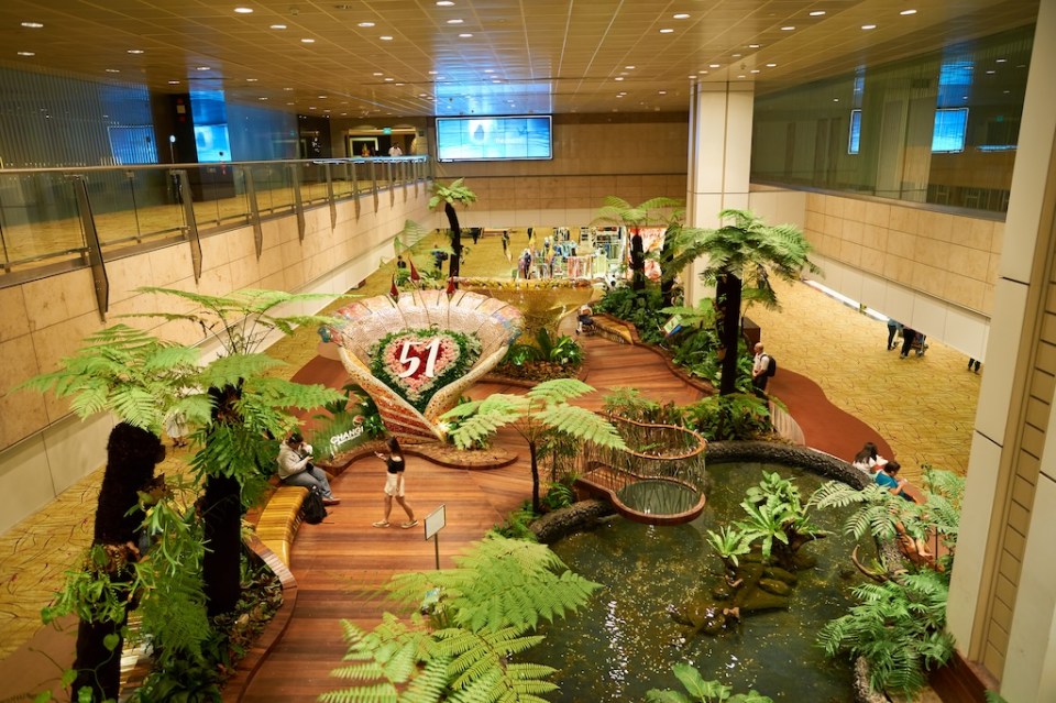 inside of Singapore Changi Airport. Singapore Changi Airport is the primary civilian airport for Singapore, and one of the largest transportation hubs in Southeast Asia.