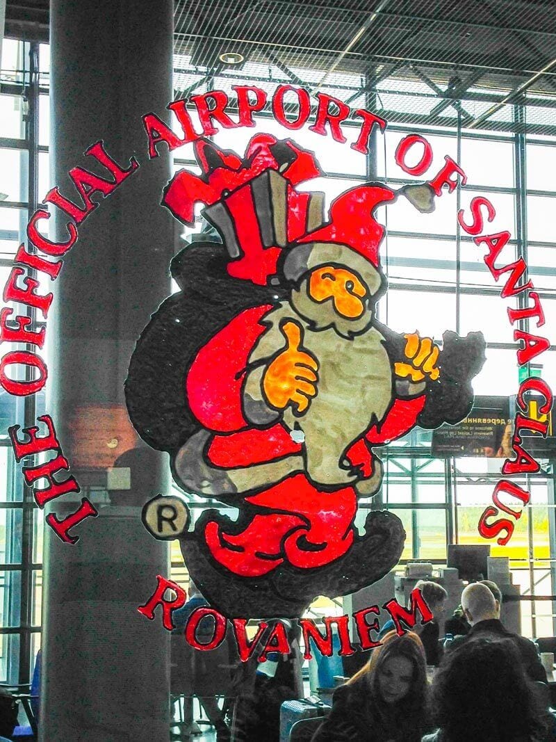 santa etching on airport window