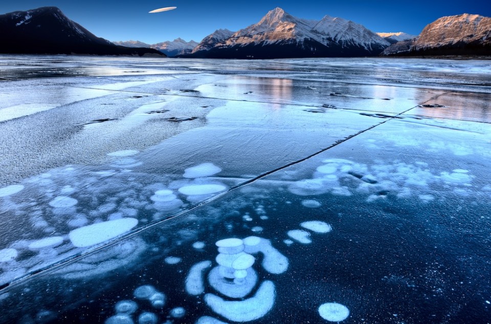 Abraham Lake Winter Ice formations bubbles 