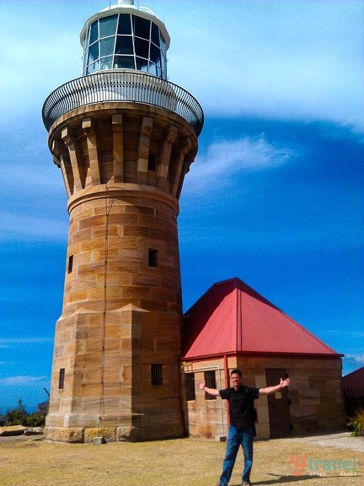 man in front of Palm Beach Lighthouse, Sydney, Australia