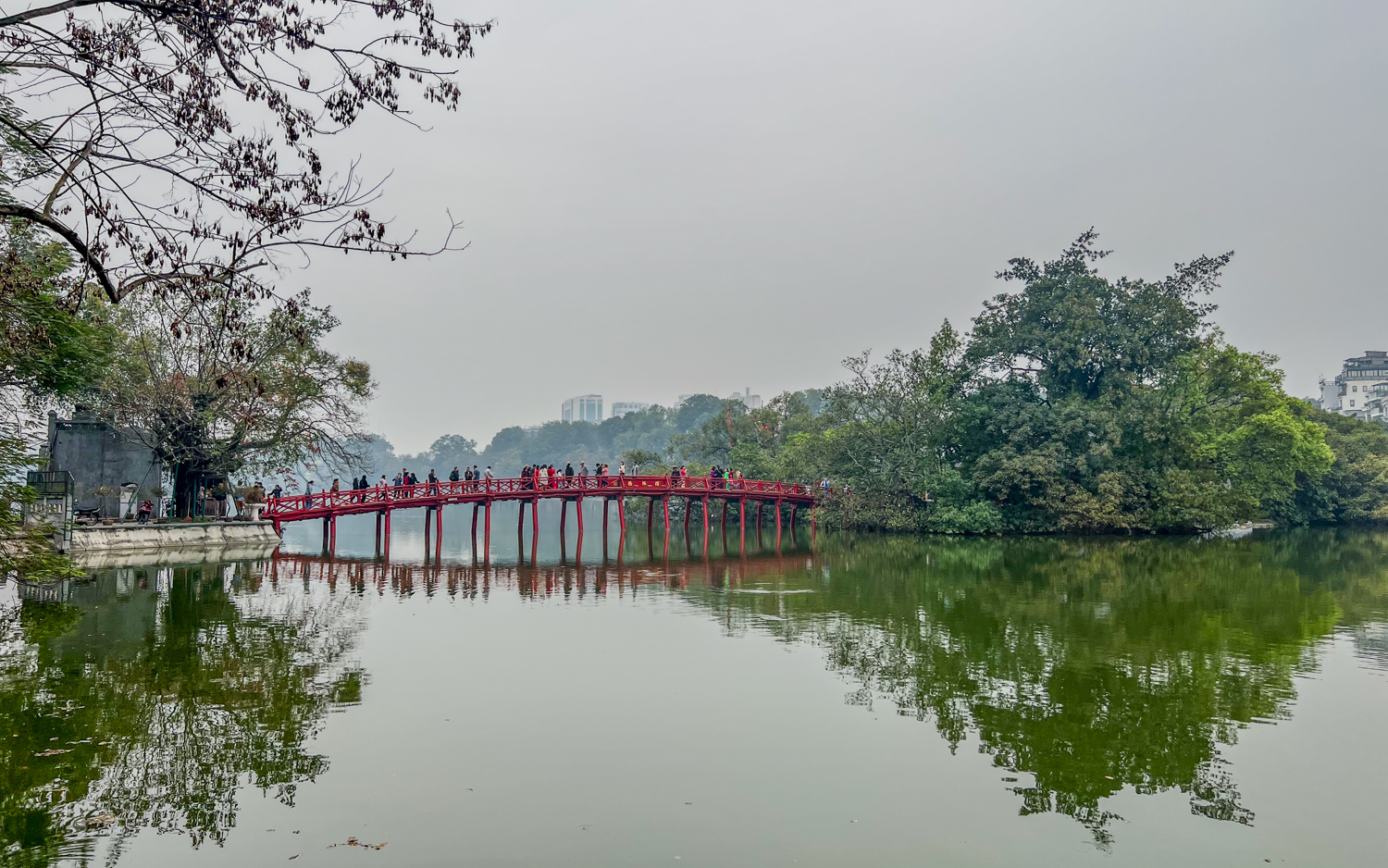 The Huc (red bridge) at Hoan Kiem Lake in Hanoi, VIetnam