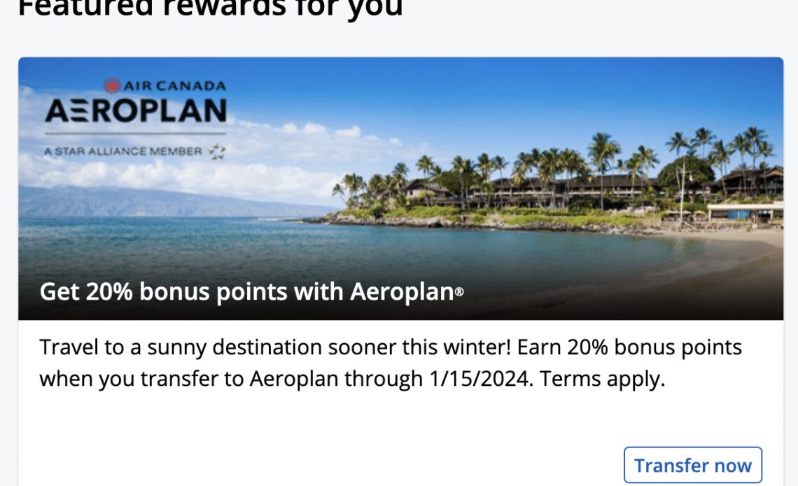 20% Transfer Bonus from Chase Ultimate Rewards to Aeroplan (Ending Soon)