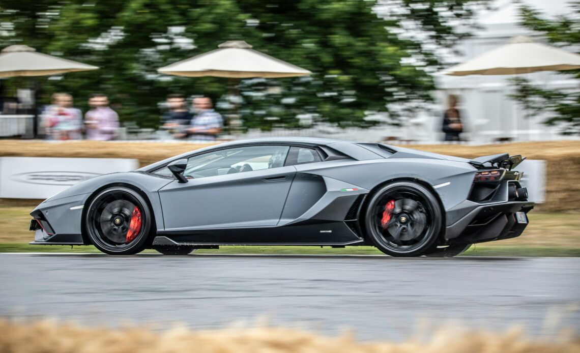 A gray Lamborghini at the Goodwood Festival of Speed, one of the best international car shows. (photo: Oliver Hayes)