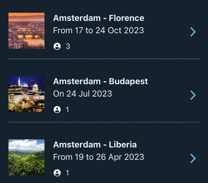 KLM mobile app interface for easy European flight bookings from Amsterdam
