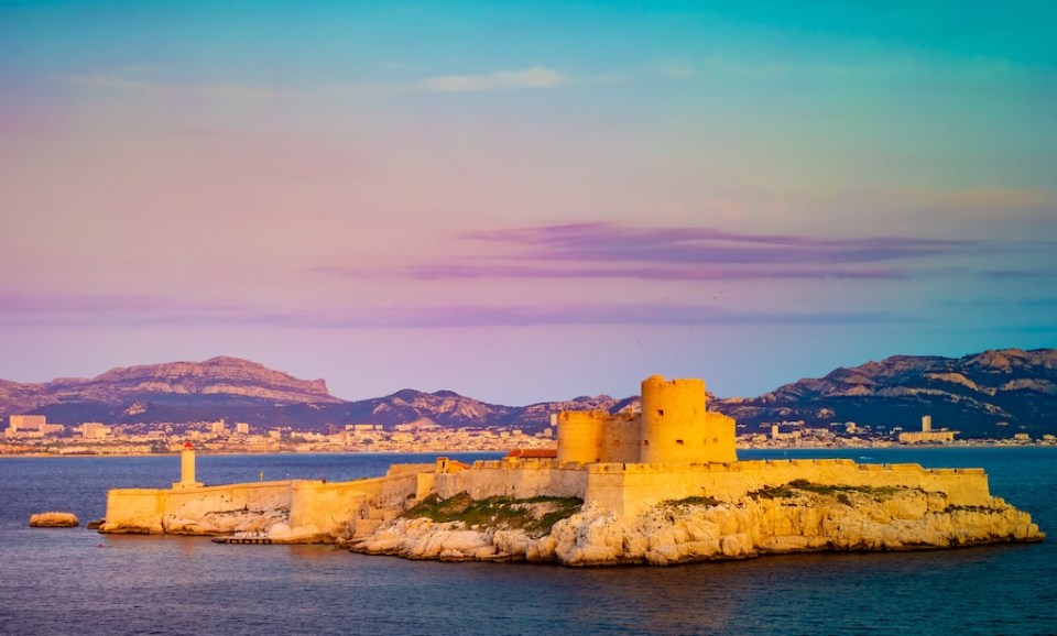 Fantastic sunset over famous If castle, chateau d'If, Marseille, France