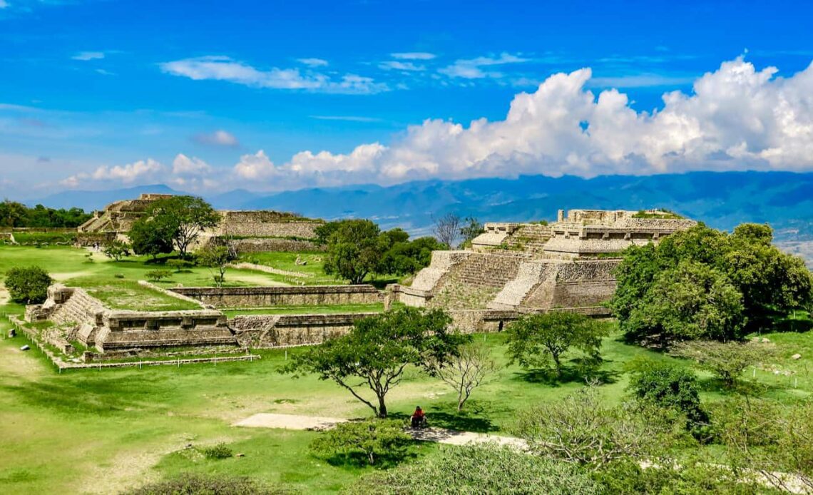 A sunny day over the historic Monte Alban ruins near Oaxaca, Mexico