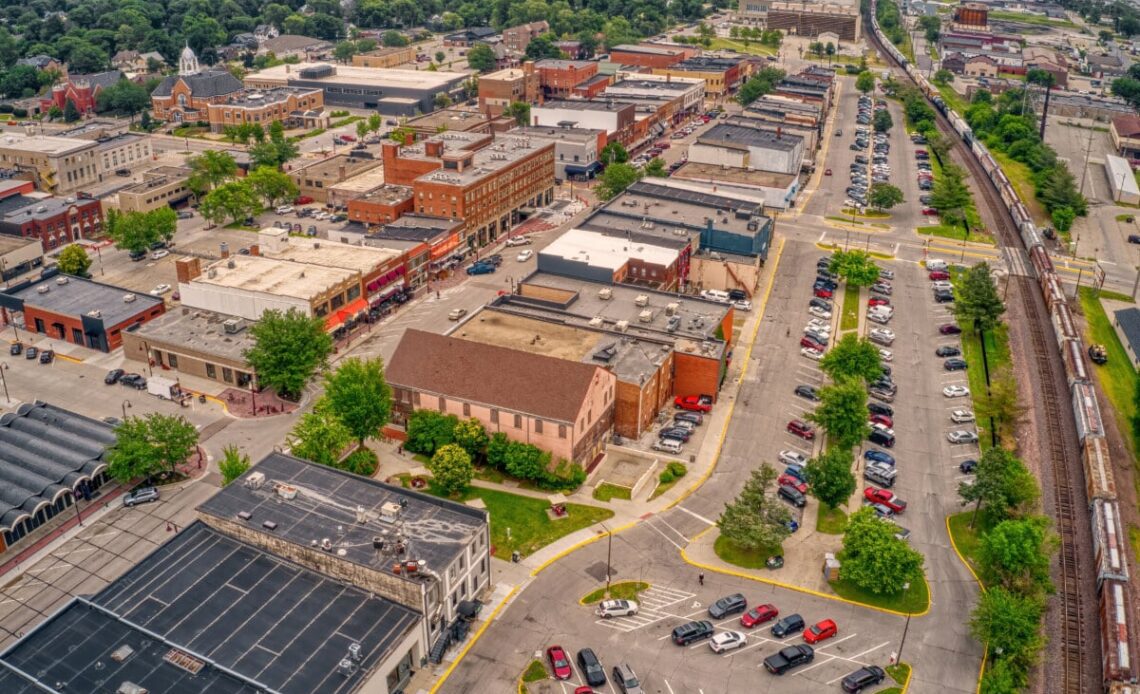 Downtown Ames, Iowa aerial view