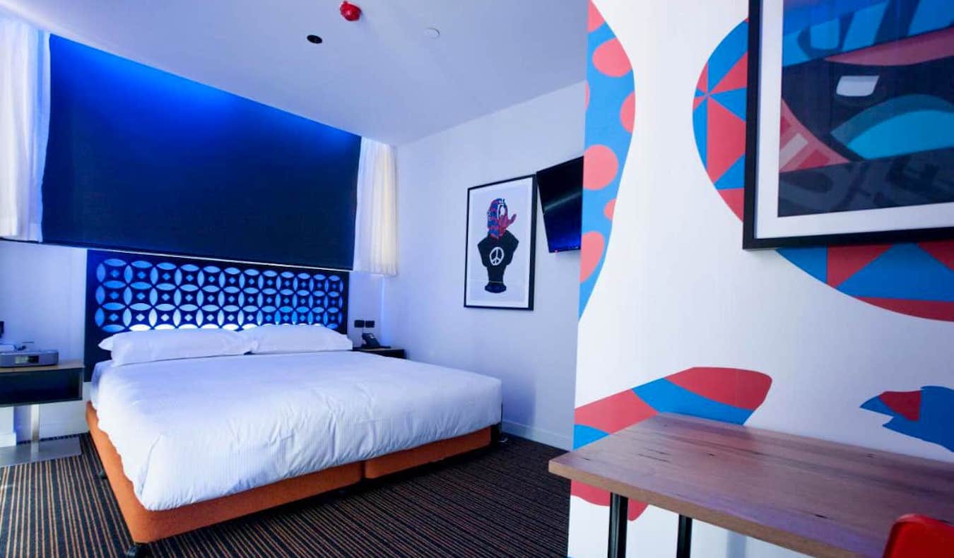 A colorful, arty room at the Constance Fortitude Valley hotel in Brisbane, Australia
