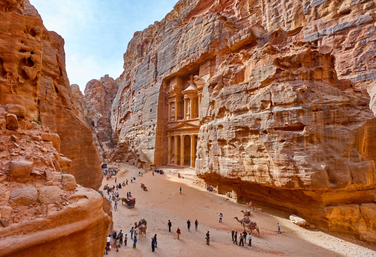 Al-Khazneh rock-cut tombs in Petra, Jordan