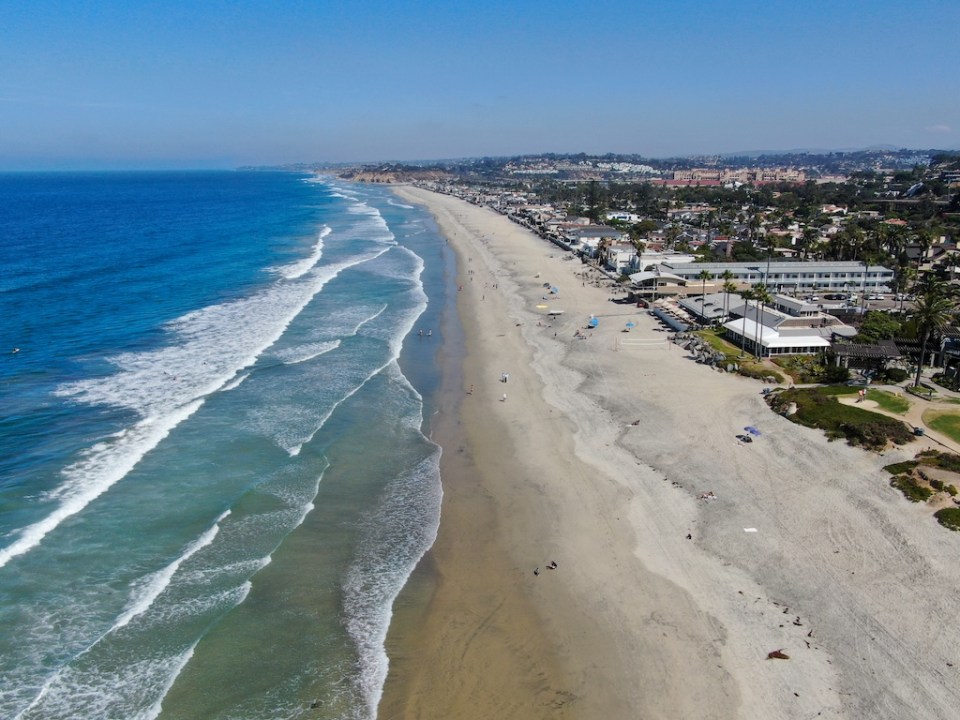 Aerial view of Del Mar coastline and beach, San Diego County, California, USA