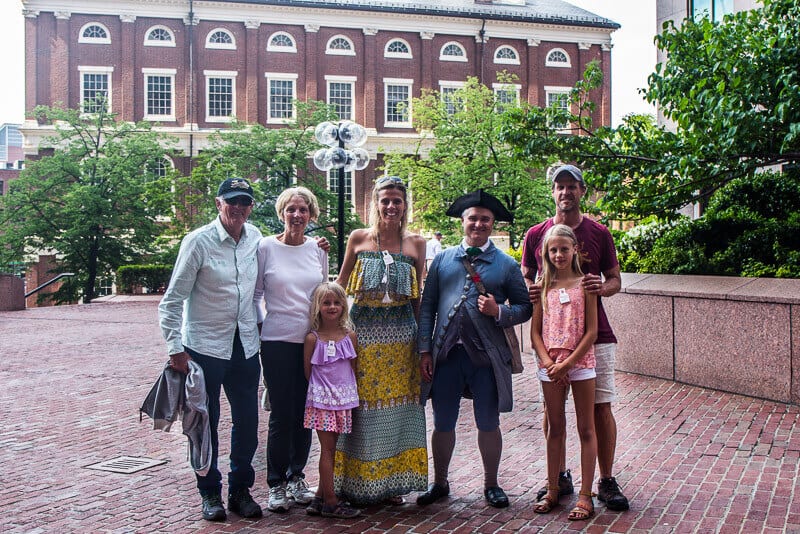 family posing with freedom trail tour guide