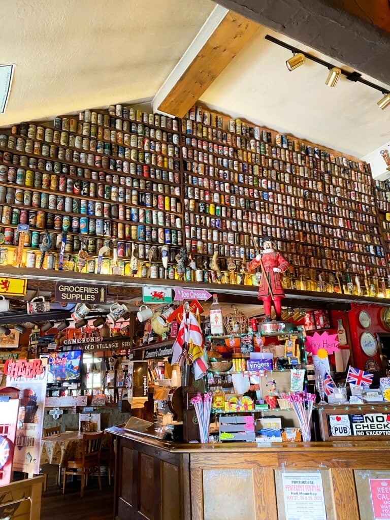 Cameron's Pub interior in Half Moon Bay with British-themed decor