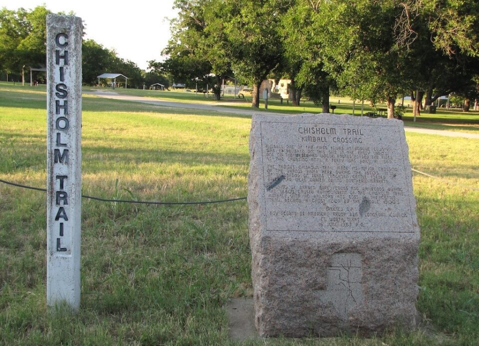 Chisholm Trail marker and Kimball Crossing