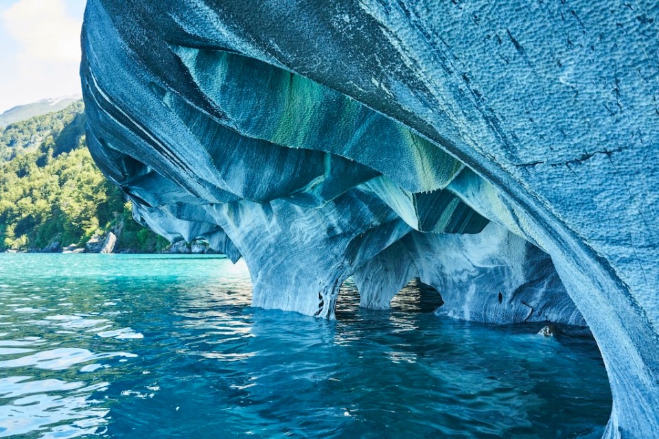 The Marble Caves of Patagonia, Chile. Turquoise colors and splendid shapes create imagery of unearthly beauty carved out by nature.