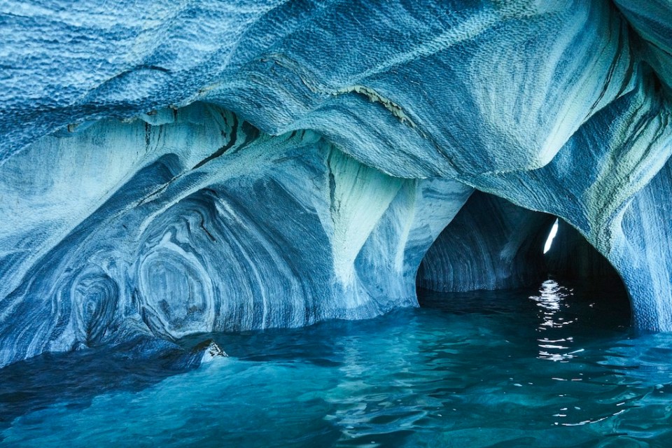 The Marble Caves of Patagonia, Chile. Turquoise colors and splendid shapes create imagery of unearthly beauty carved out by nature.