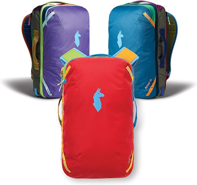 Three Cotopaxi Allpa backpacks in different colors