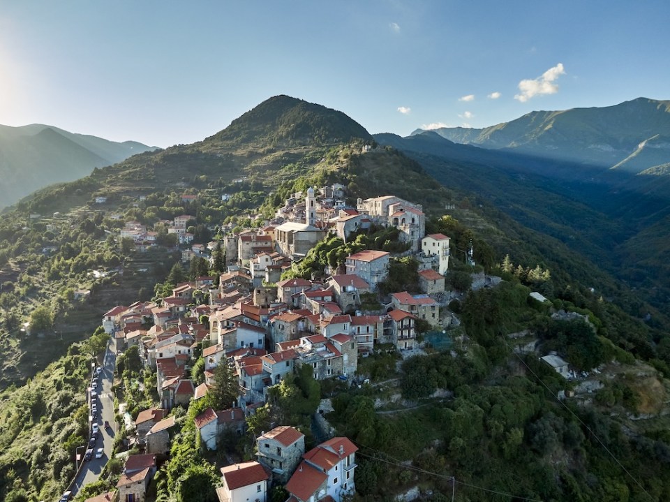 An aerial shot of the town of Triora in Liguria