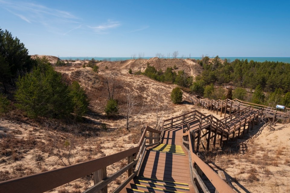 Stairway to the Leading From the Top of the Dunes in Indiana Dunes National Park in Indiana