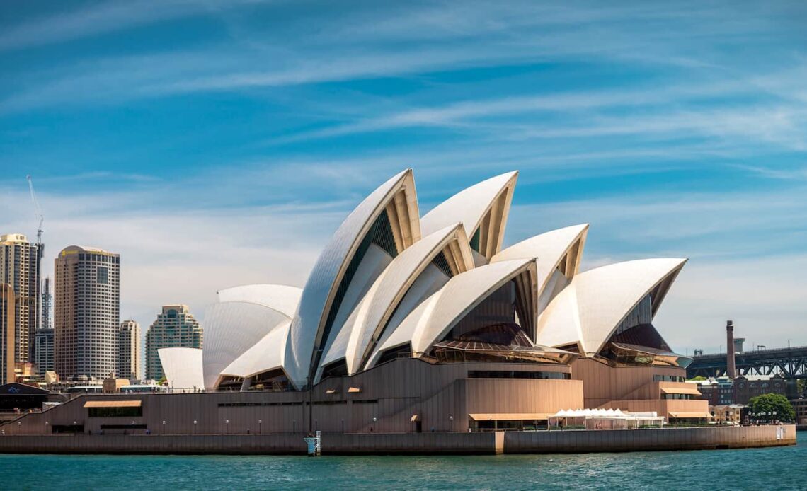 The iconic Sydney Opera House on the shore of the city on a beautiful, sunny day