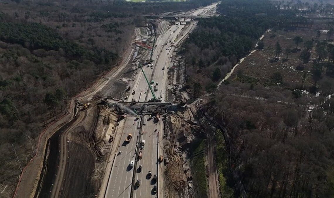 Watch: Closed M25 drone footage shows workers demolishing bridge | News