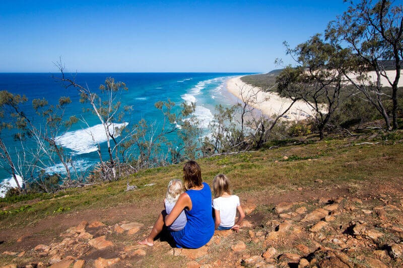 family looking at view of Fraser Island 