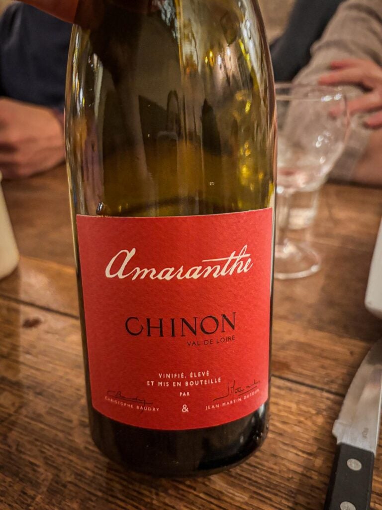 Amaranthé Chinon red wine bottle from the Loire Valley, vinified by Christophe Baudry and Jean-Martin Dutour