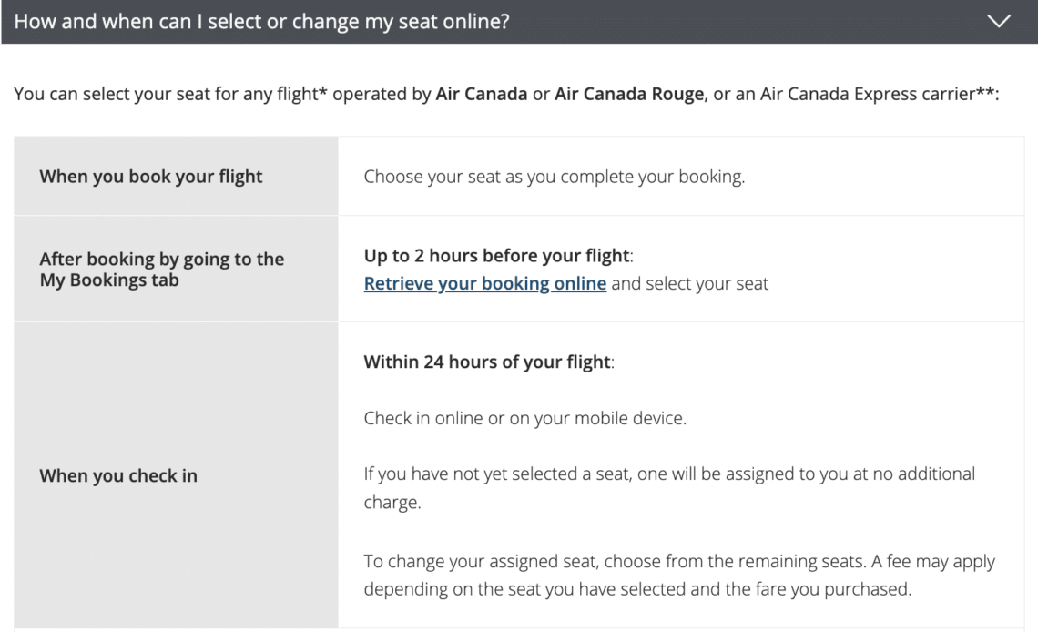 Air Canada Changes Seat Selection Policy at Check-In