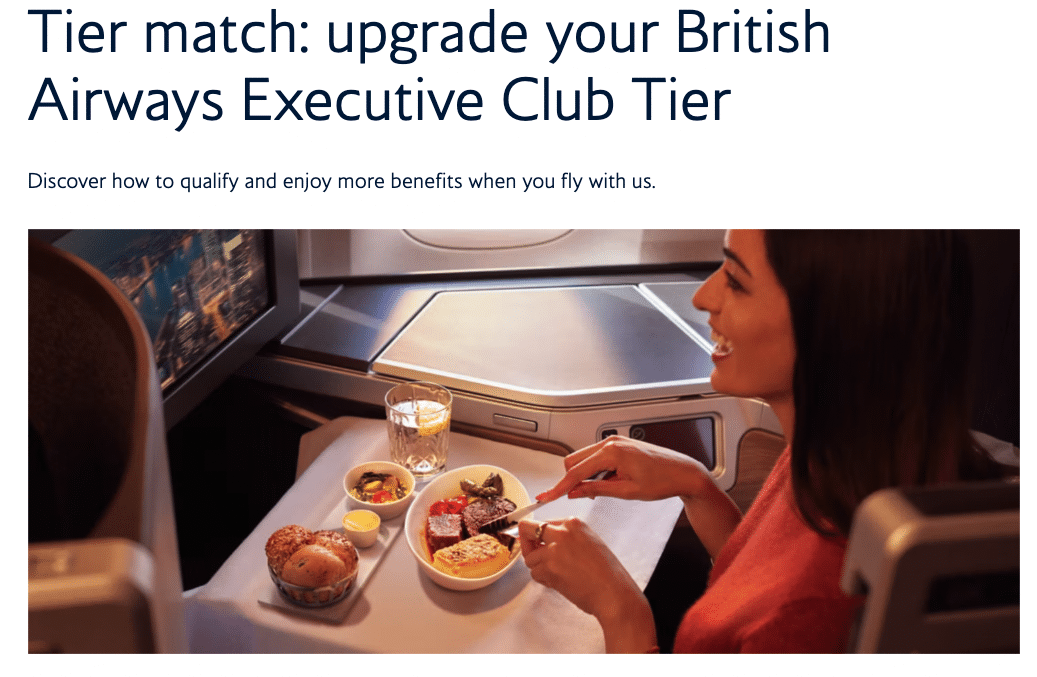 Status Match to British Airways Silver or Gold Tier