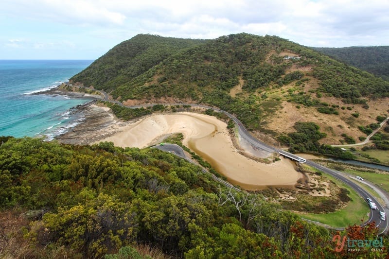 aerial view of the Great Ocean Road, Victoria winding around teddy's lookout