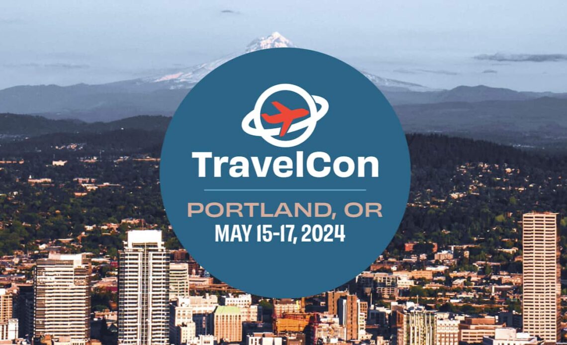 A screenshot of the TravelCon 2024 homepage for the conference in Portland, OR