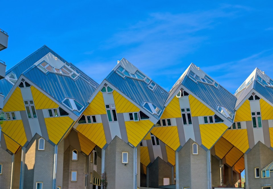 The cube houses in Rotterdam, the Netherlands on a sunny day