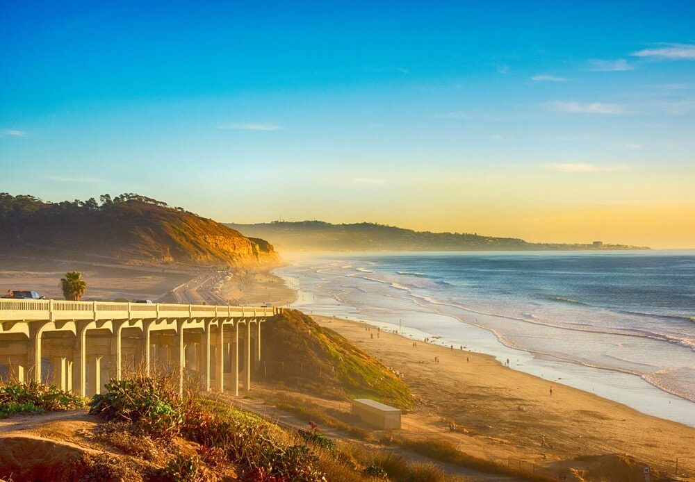 A bridge on Highway 101 along the beach in Del Mar, California