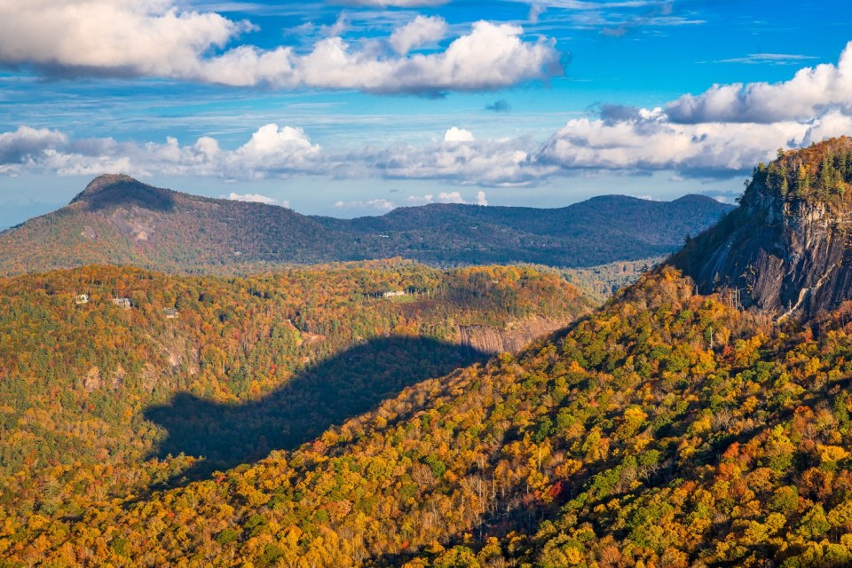 Whiteside Mountain, North Carolina, USA with the "Shadow of the Bear" shadow.