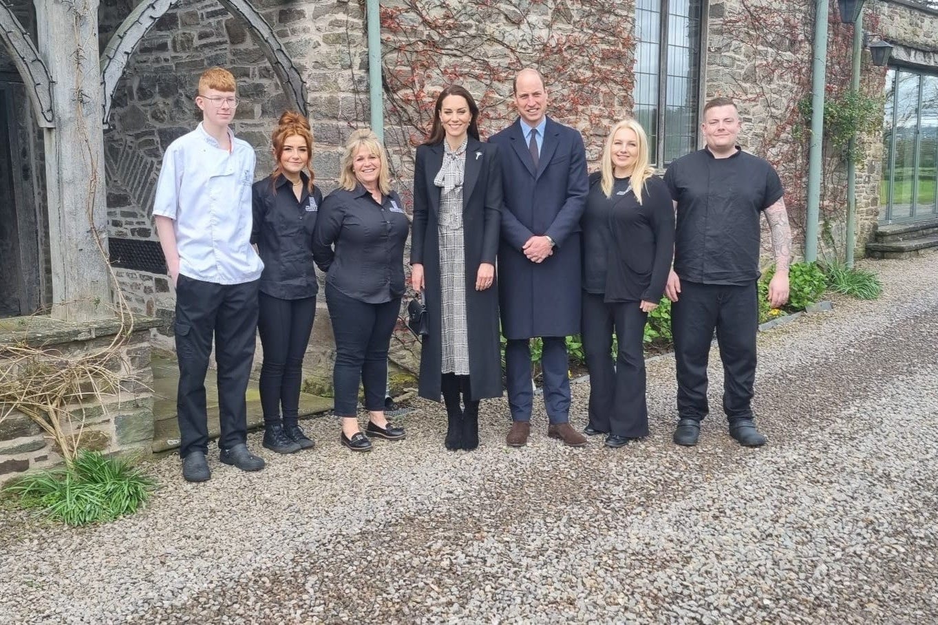 The Prince and Princess of Wales pictured with Duffryn Mawr staff