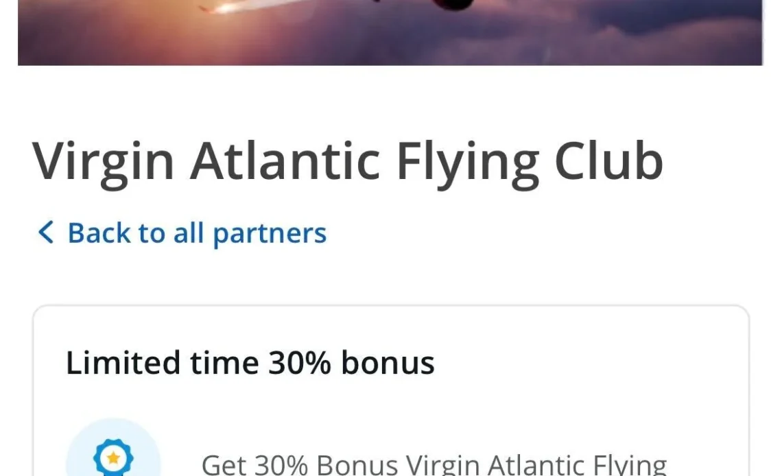 30% Transfer Bonus from Chase Ultimate Rewards to Virgin Atlantic Flying Club