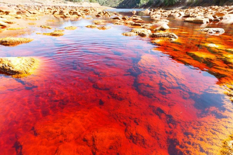 Red water in Rio Tinto, Huelva, Spain