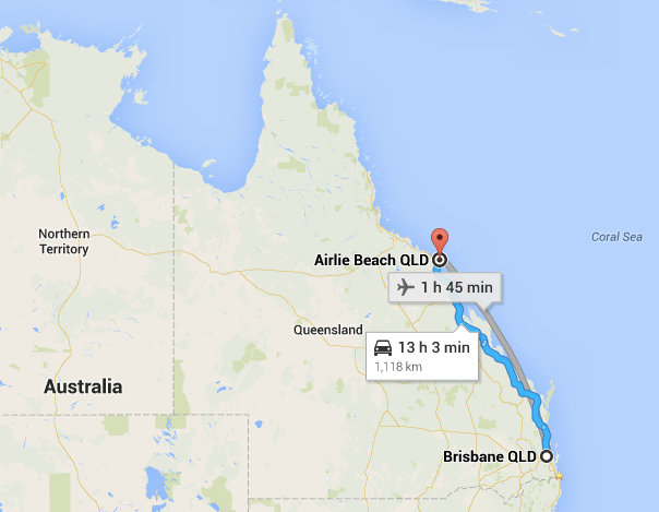 Map of airlie beach to brisbane