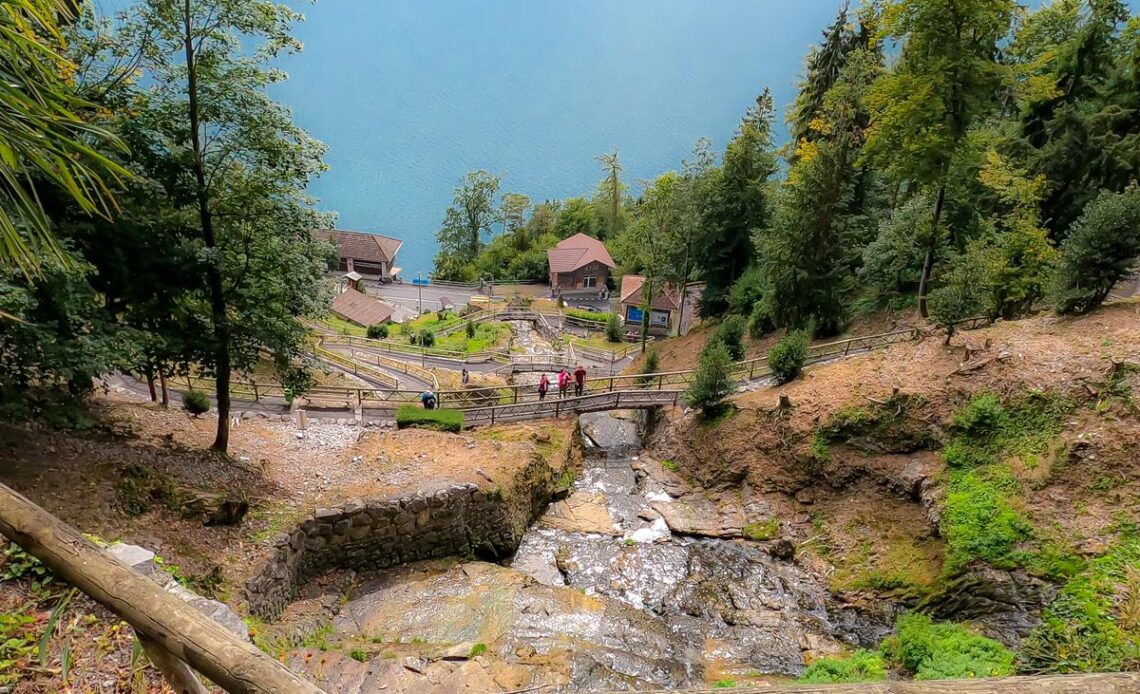 St. Beatus Caves entrance and Lake Thun, Switzerland