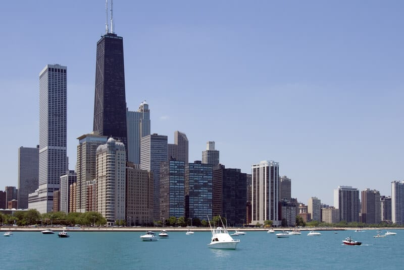 skyrises on lake in chicago