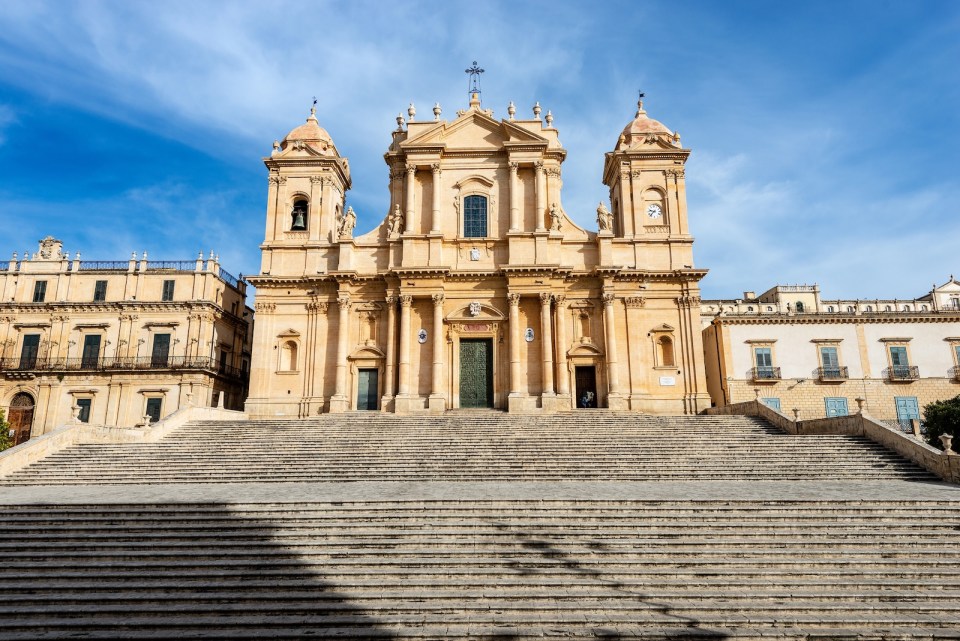 Basilica and cathedral of St. Nicholas of Myra (San Nicolo) in Sicilian baroque style. In the small town of Noto, Syracuse, Sicily, Italy