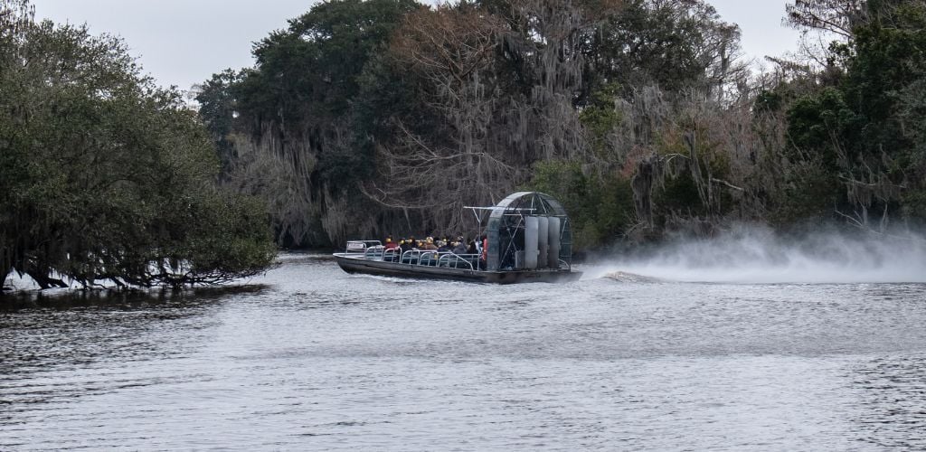 Fan airboat in the swamp. 