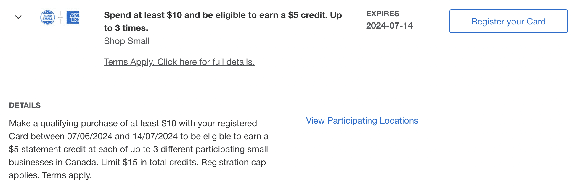 Amex Shop Small Promotion: Spend $10, Get $5