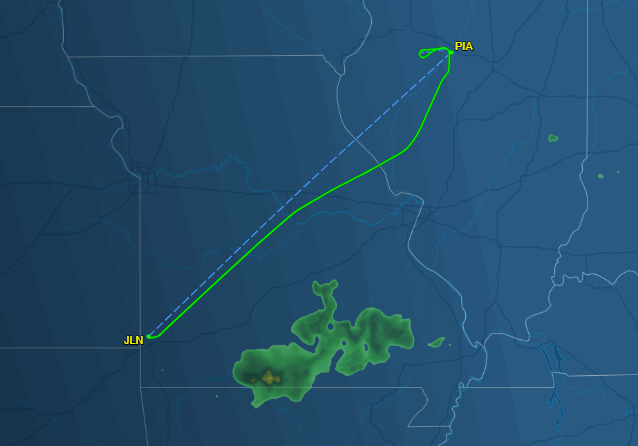 United 5121 diverted flightpath on Thursday