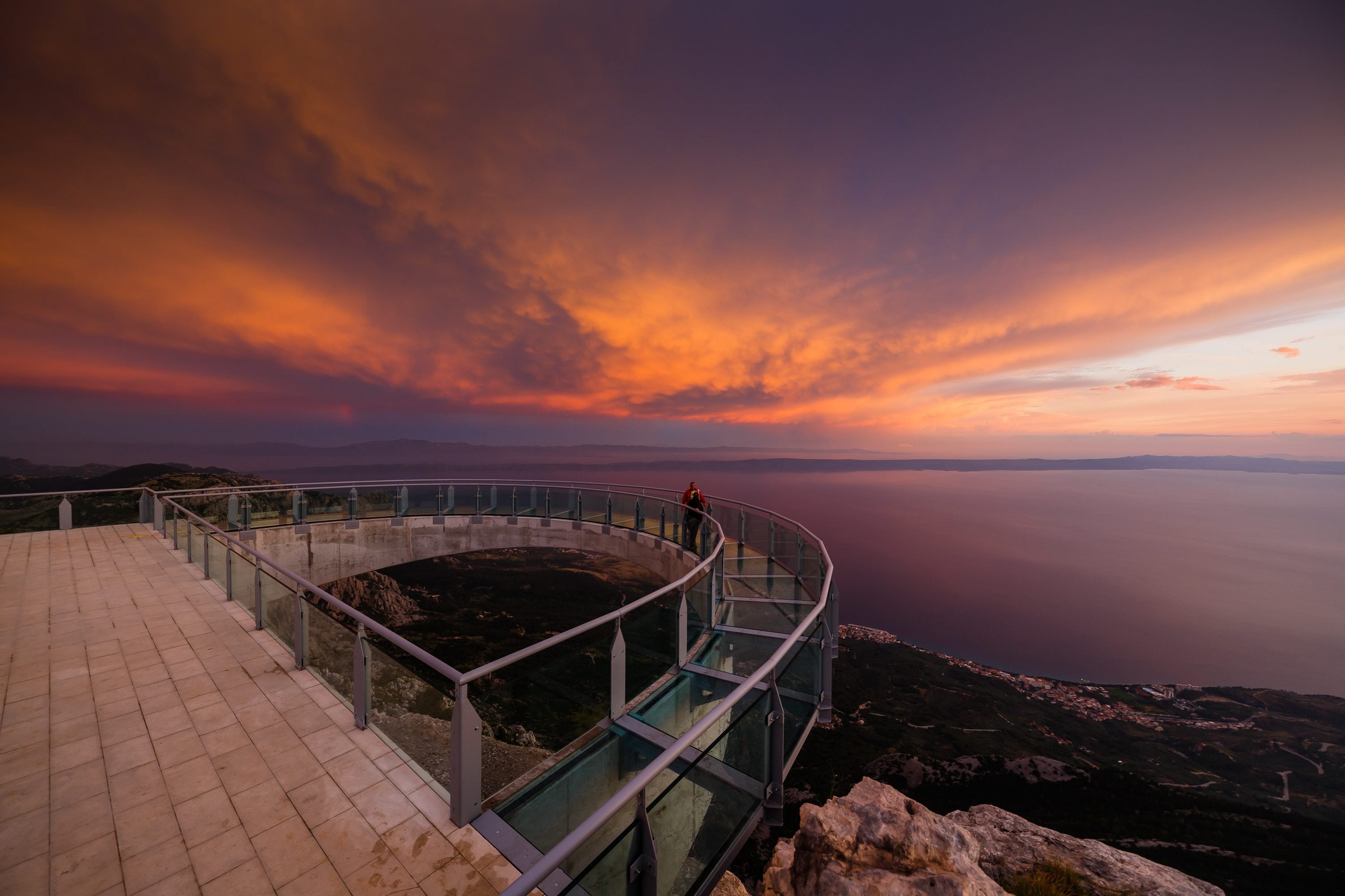 Skywalk Biokovo is an observation deck on the way to Sveti Jure with a glass floor 1,228m above sea level and more than a kilometre up in the air