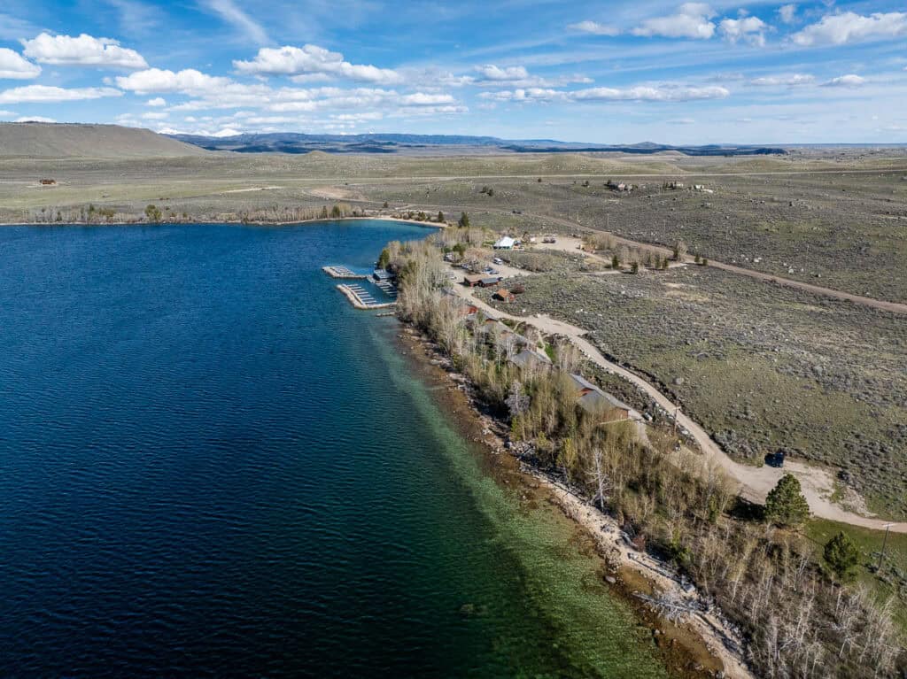 Lake surrounded by dessert landscape. 