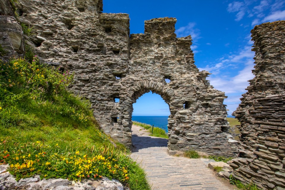 A gateway or doorway at the historic Tintagel Castle in Cornwall, UK.